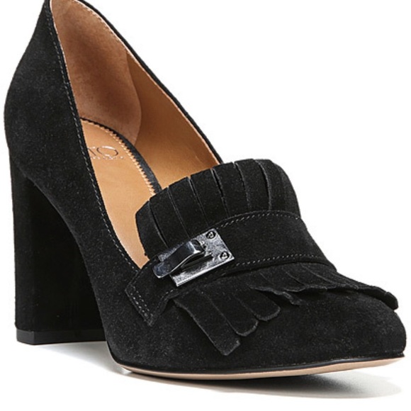 Franco Sarto Ainsley Women’s Black Suede Fringe Loafer Pump - Picture 1 of 4